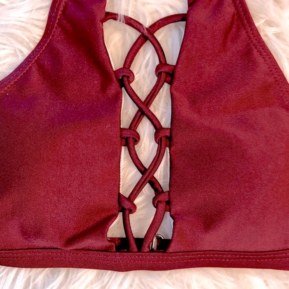 Bikini Top Halter Style Burgundy/Red Size X-small - Picture 3 of 8